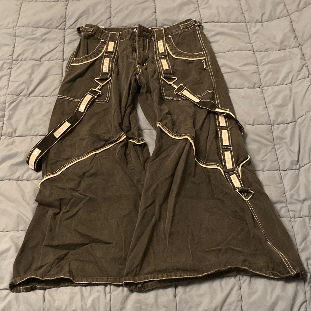 Tripp NYC Black Wide Leg Harness Pants with White Contrast Stitching